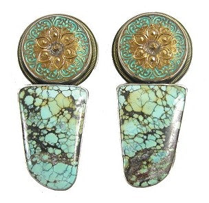 20430 Czech Glass Button, Turquoise, Sterling Silver Earrings