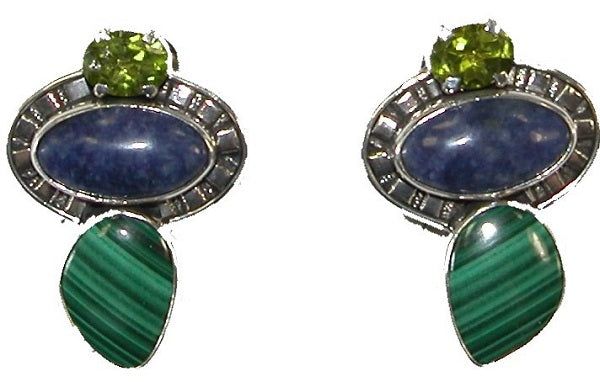 Lapis Malachite Peridot Earring