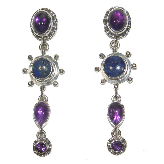 20449 Amethyst Lapis Sterling Silver Dangle Earrings