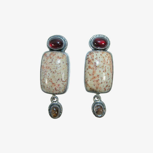 20454A Petrified Palm Wood, Moonstone Sterling Silver Earrings