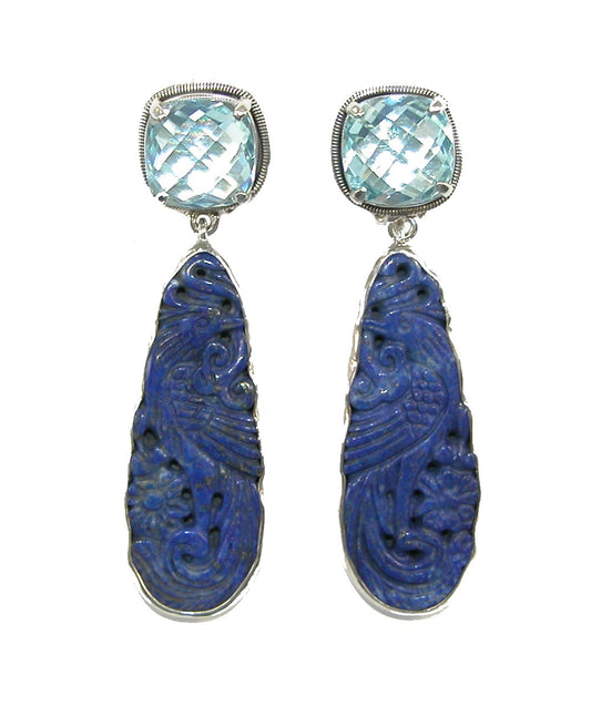 Faceted Blue Topaz Lapis Sterling Silver Earrings