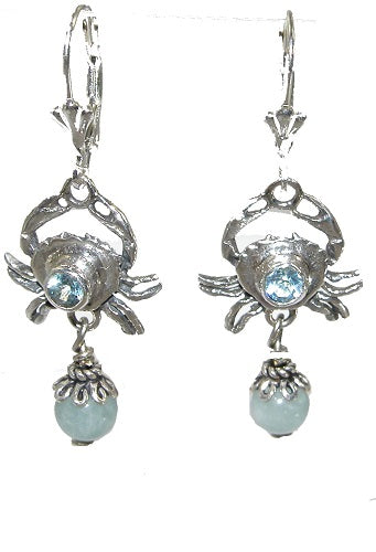 Blue Topaz Aquamarine Crab Dangle Sterling Silver Earring