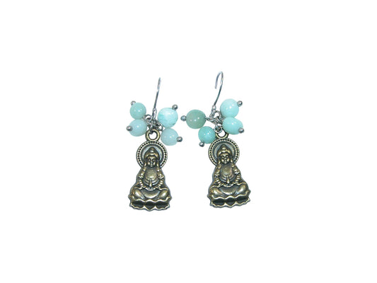 20479 Amazonite, Buddha, Sterling Silver Earrings