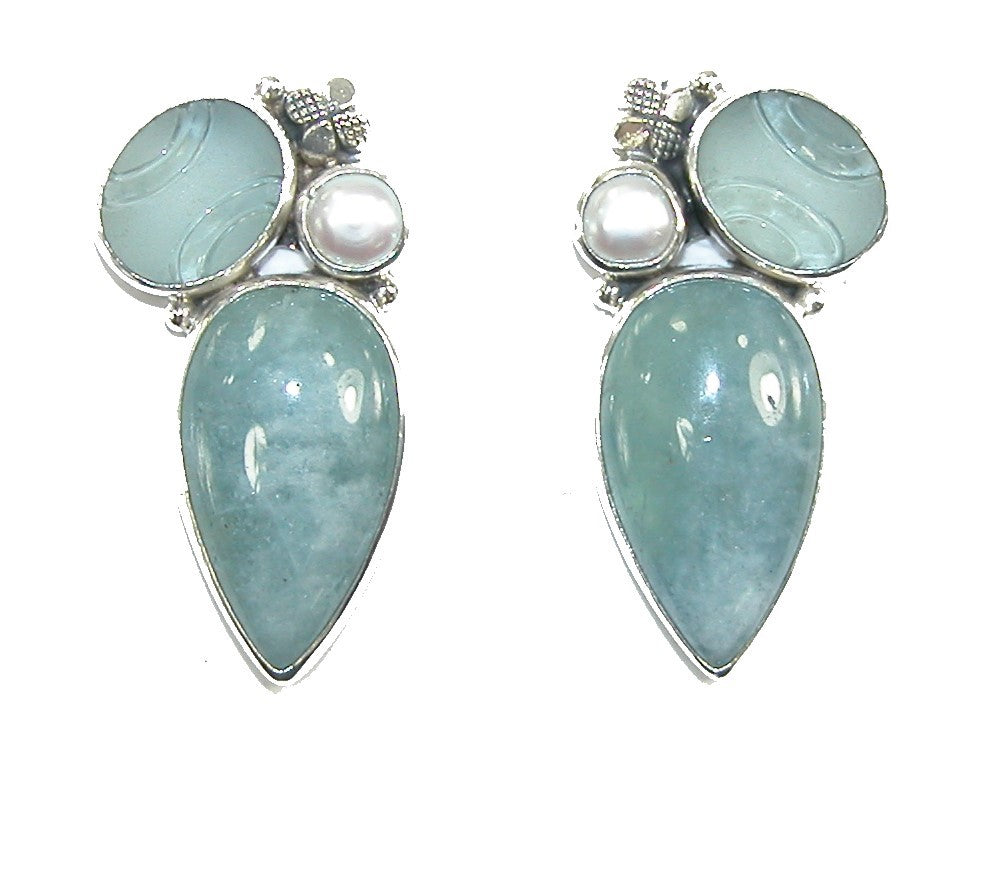Aquamarine Quartz Freshwater Pearl Sterling Silver Earring