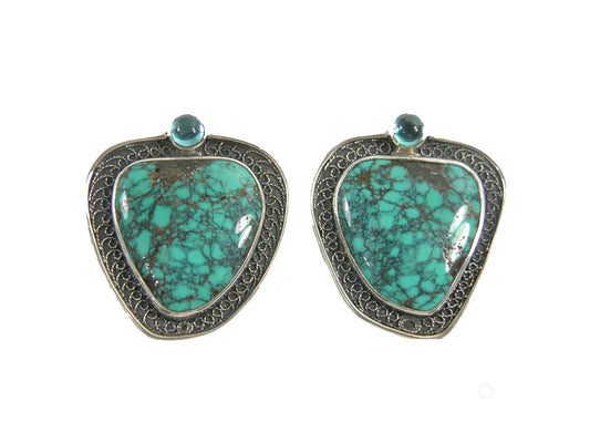 Turquoise with Blue Topaz Statement Earrings (Post or Clip-On)