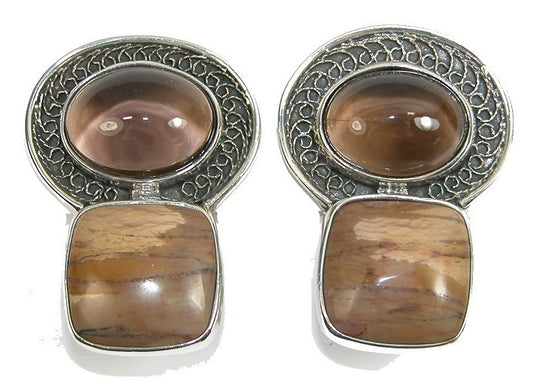 Smoky Quartz Jasper Sterling Silver Earring