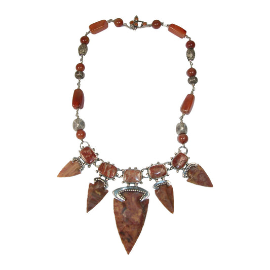 Jasper, Agate, Hessonite Sterling Silver Necklace