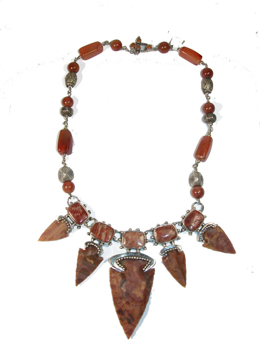 20684 Jasper Agate Hessonite Sterling Silver Necklace