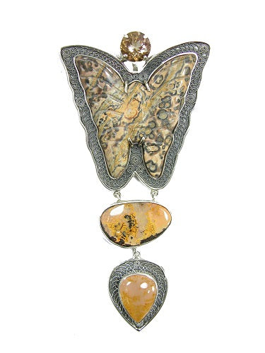 Leopard Skin Jasper Boulder Opal Smoky Quartz Dendritic Agate Sterling  Silver
