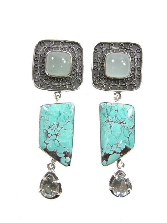 20694 Aquamarine, Turquoise, Blue Topaz, Sterling Silver Earrings