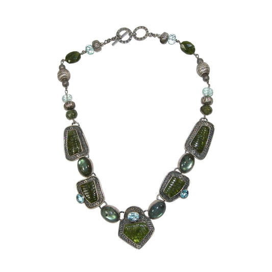 Labradorite, Jade, Topaz Beaded Sterling Silver Necklace