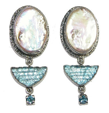 Carved Blue Topaz Freshwater Pearl Sterling Silver