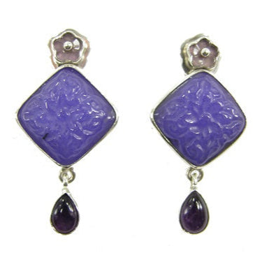 20739 Amethyst Carved Purple Agate Sterling Silver Earrings