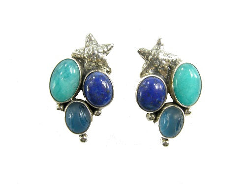 20762 Lapis Amazonite Sterling Silver Cluster Earring