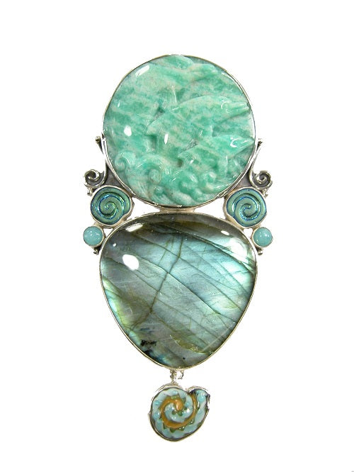 Amazonite Dolphins Labradorite Sterling Silver Pin and Pendant
