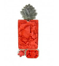 Red Carved Cinnabar Fish Garnet Sterling Silver Pin Pendant