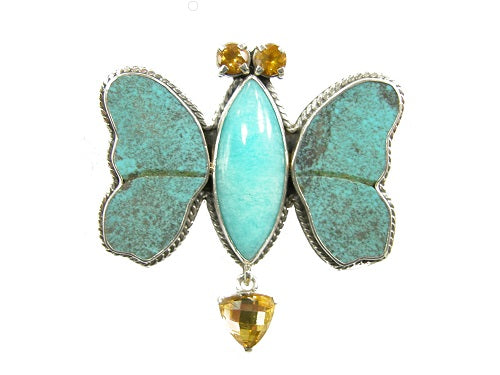20818A Turquoise Amazonite Sterling Silver Butterfly Pin Pendant