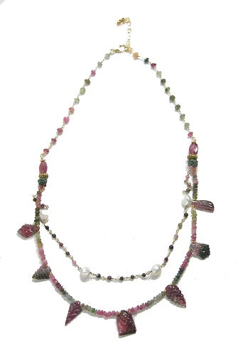 Watermelon Tourmaline Freshwater Pearl Vermeil Necklace