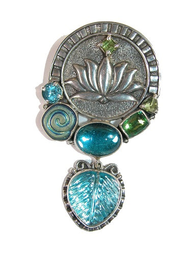 20831 Sterling Silver Lotus Peridot Blue Topaz Quartz Vintage Glass