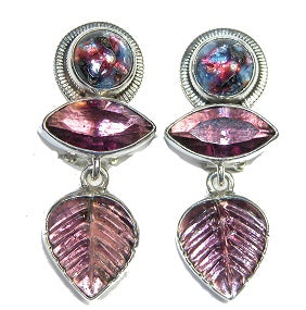 20833 Carved Leaf Iolite Quartz Sterling Silver Earrings