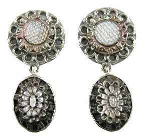 20868 Mother of Pearl Carved Flower Sterling Silver Earring