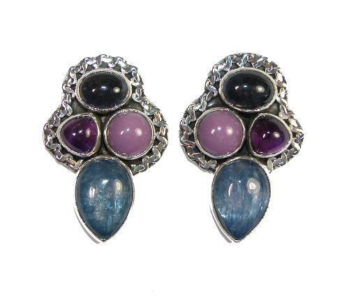 20871 Kyanite Amethyst Cluster Sterling Silver Cluster Earring