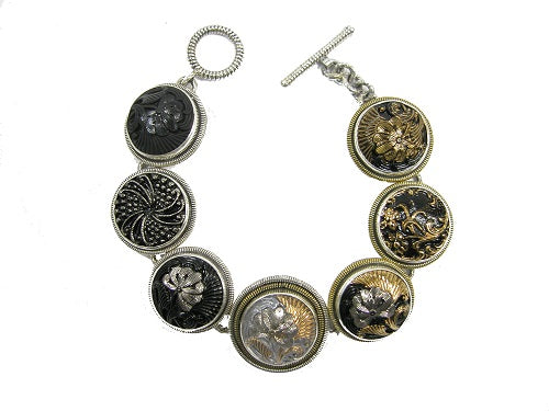 Czech Glass Button Sterling Silver Bracelet