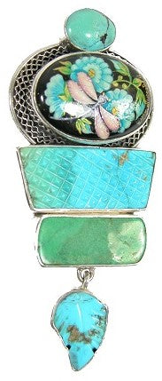 Hand Painted Miniature Dragonfly Portrait Sterling Silver Pin Pendant