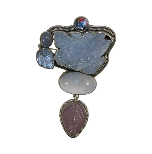 20902 Carved Chalcedony Vintage Glass Sterling Silver Pin and Pendant