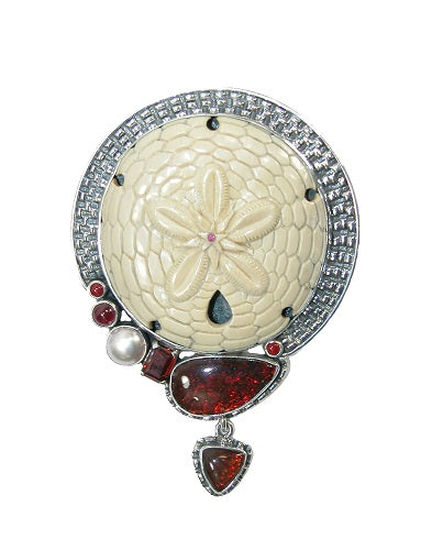 Carved Fossil Ivory Ammolite Garnet Freshwater Pearl Sea Bamboo Coral Sterling Silver