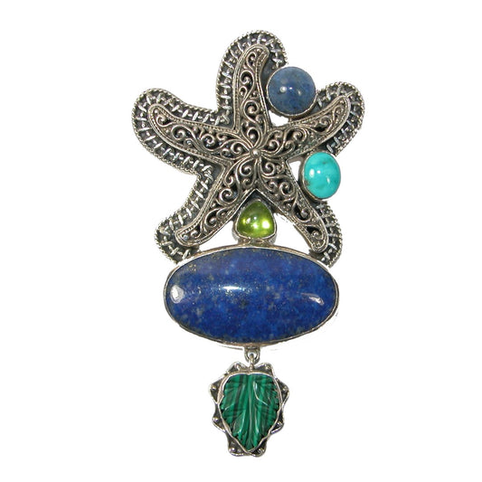 Sterling Silver Starfish Malachite Turquoise Pin Pendant