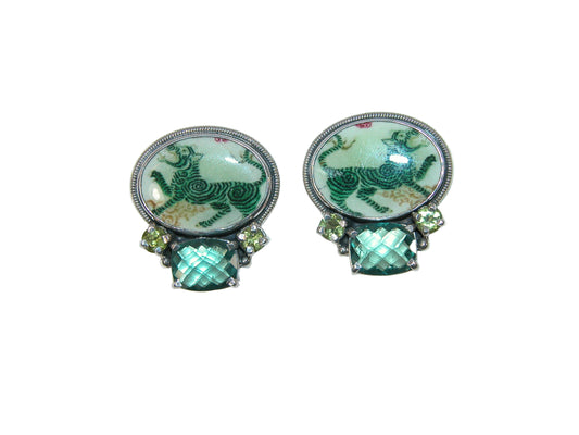 20944 Handmade Tiger Tile, Peridot, Quartz Sterling Silver Earrings