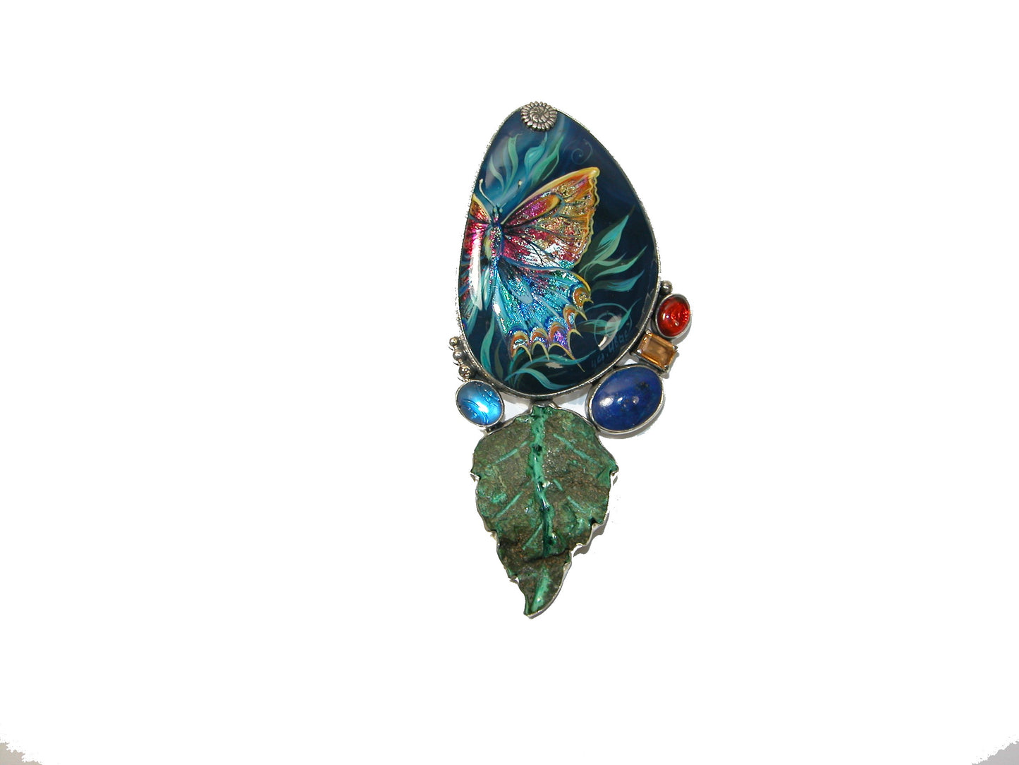 Butterfly Agate Amber Lapis Sterling Silver Pin Pendant