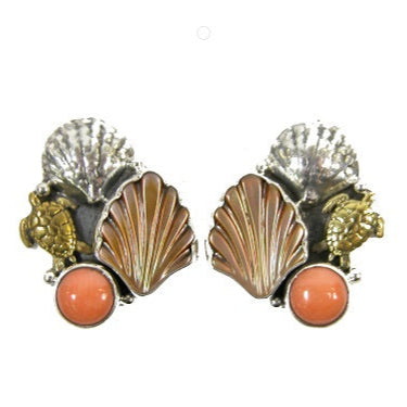 20955 Sea Bamboo Coral Carved Mother of Pearl Sterling Silver