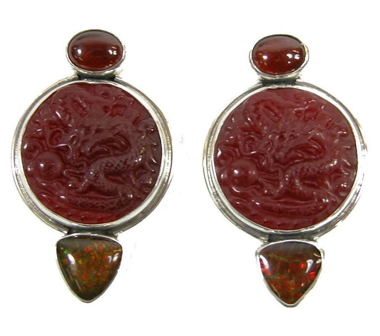 20961 Garnet Ammolite Carved Quartz Sterling Silver