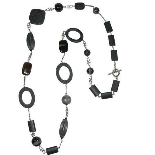 2096 Banded Agate and Lava Stone Necklace