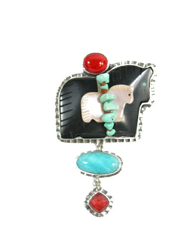 Black Onyx  Mother of Pearl  Sea Bamboo Coral Amazonite Turquoise Quartz Sterling Silver