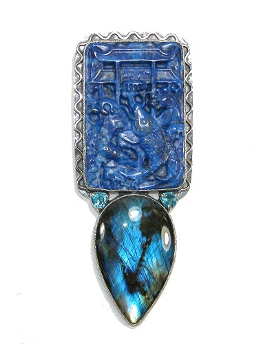 Carved Lapis Labradorite Blue Topaz Sterling Silver