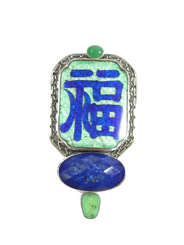 Antique Cloissonne Ornament Lapis Druzy Chrysoprase Sterling Silver