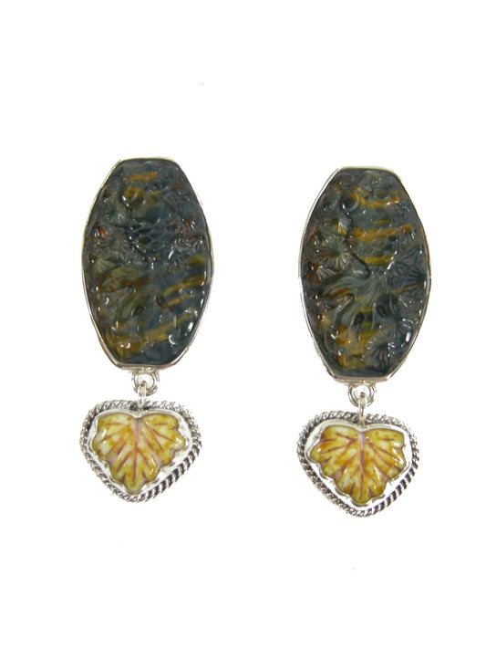 20991 Carved Tiger's Eye and Glass on Sterling Silver Earring