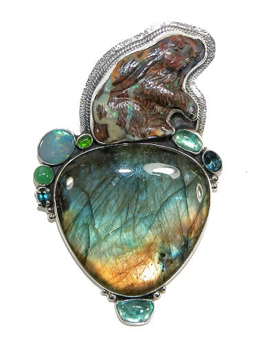 Boulder Opal Labradorite Blue Topaz, Chrome Diopside Aquamarine Chrysoprase Sterling Silver
