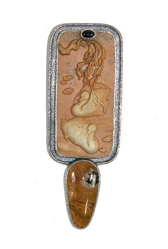 21008 Hand Carved Ducks Garnet Sterling Silver Pin Pendant