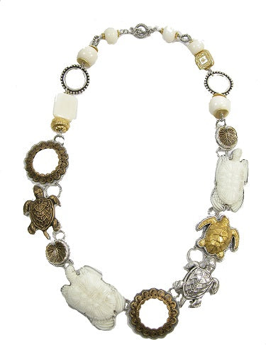 Carved Bone Turtle Bone Vermeil Sterling Silver Necklace