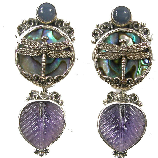 21051 Abalone Dragonfly Sterling Silver Earring