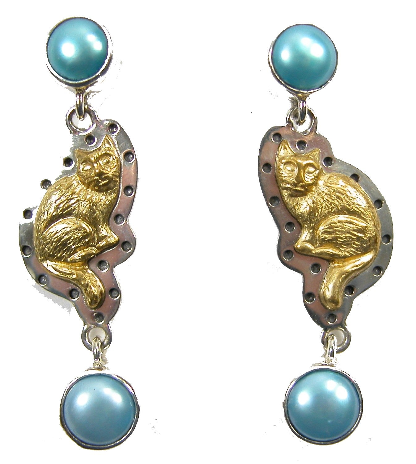 Freshwater Pearl Cat Sterling Silver Earrings