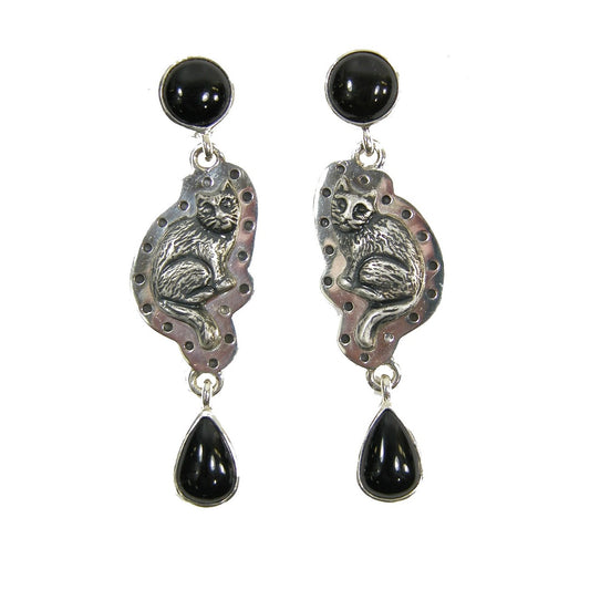 21071 Black Onyx Cat Sterling Silver Earrings