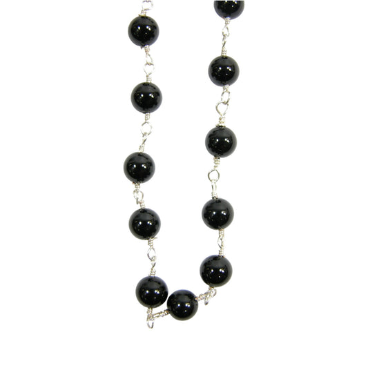 Black Onyx Beaded Sterling Silver Necklace