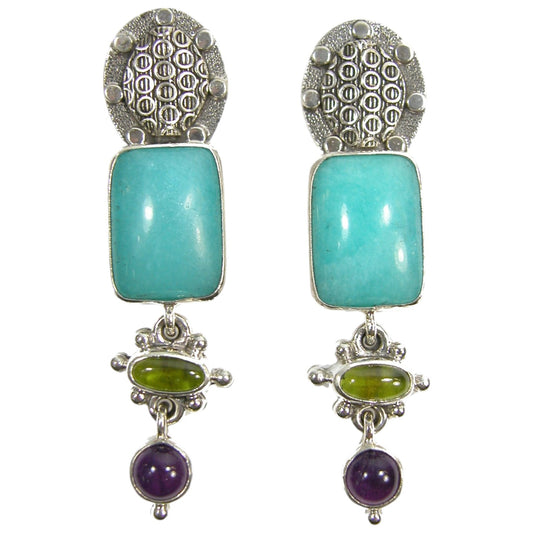 Turquoise, Amethyst, Peridot Sterling Silver Earrings