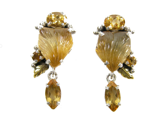 Gold Celestial Quartz Seashell Sterling Silver Earrings