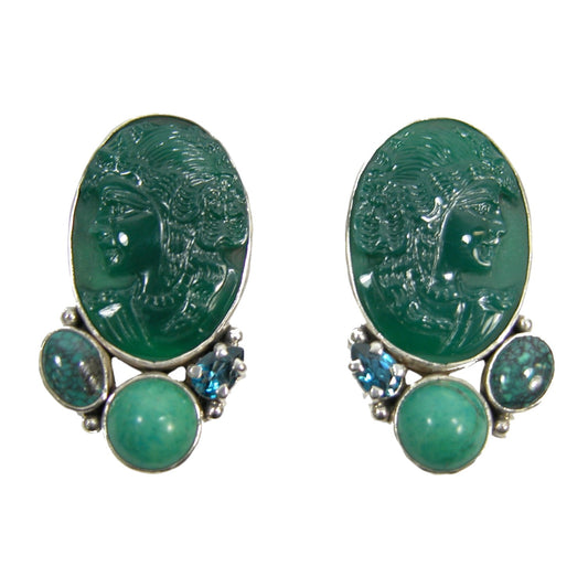 21135 Carved Green Agate Sterling Silver Earrings